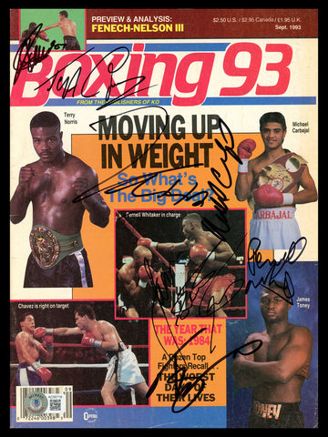 Boxing Legends Autographed Boxing 93 Magazine 7 Sigs Chavez Whitaker Beckett