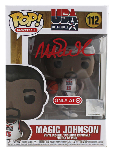 Lakers Magic Johnson Signed USA #112 Funko Pop Vinyl Figure w/ Red Sig BAS Wit