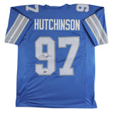 Aidan Hutchinson Authentic Signed Blue Pro Style Jersey BAS Witnessed 3