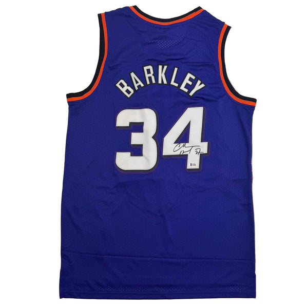 Autographed/Signed Charles Barkley Phoenix Purple Basketball Jersey Beckett COA