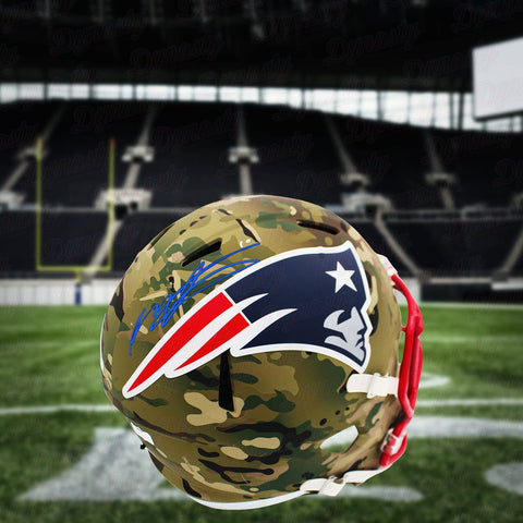Mac Jones New England Patriots Autographed Signed Authentic Camo Helmet Beckett