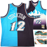 JAZZ JOHN STOCKTON AUTOGRAPHED M&N 1996-97 SPLIT JERSEY XL BECKETT 224341