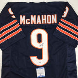 Autographed/Signed JIM MCMAHON Chicago Blue Football Jersey Beckett BAS COA Auto