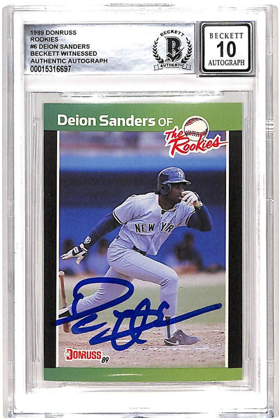 Deion Sanders Signed 1989 Donruss #6 Card 10 Auto Beckett 42654