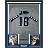 Framed Autographed/Signed Johnny Damon 35x39 New York Grey Jersey Beckett COA
