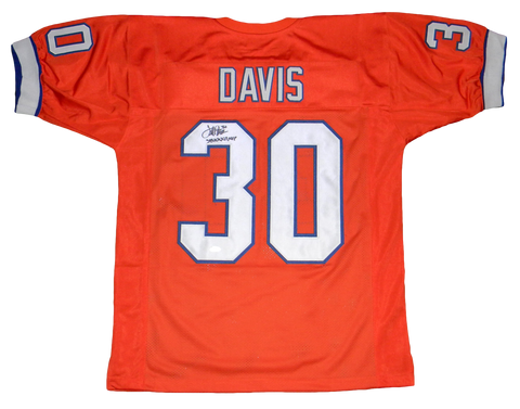 TERRELL DAVIS AUTOGRAPHED DENVER BRONCOS #30 ORANGE JERSEY JSA W/ SB XXXII MVP