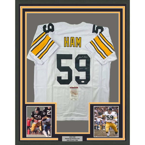 Framed Signed Jack Ham HOF 88 35x39 Pittsburgh White Jersey JSA COA