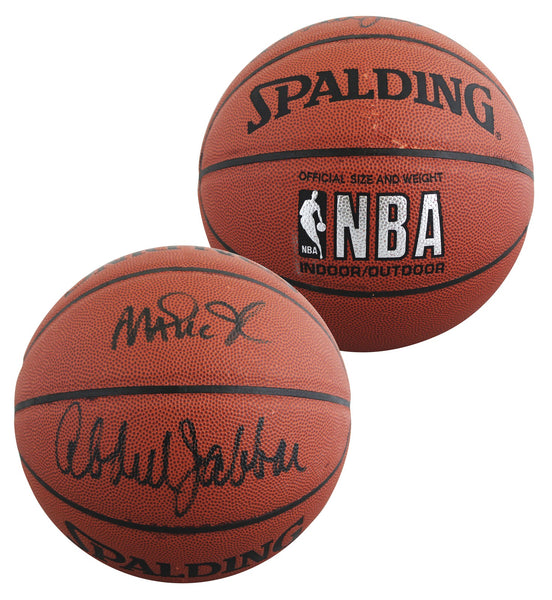 Lakers Magic Johnson & Kareem Abdul-Jabbar Signed Basketball BAS Wit #5W053813