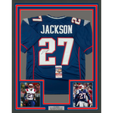 Framed Autographed/Signed JC J.C. Jackson 33x42 New England Blue Jersey JSA COA