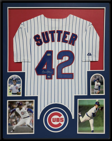 FRAMED CHICAGO CUBS BRUCE SUTTER AUTOGRAPHED SIGNED JERSEY BECKETT HOLO