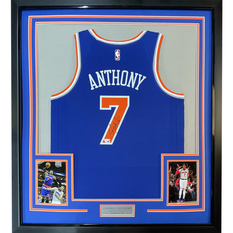 Framed Autographed/Signed Carmelo Anthony 33x42 Swingman Jersey Fanatics COA