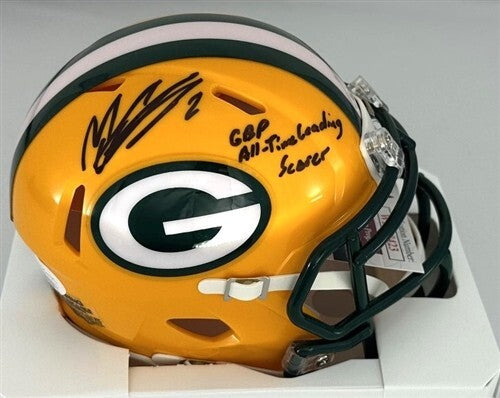 Packers MASON CROSBY Signed Riddell Speed Mini Helmet AUTO w/ Scoring Ldr - BAS