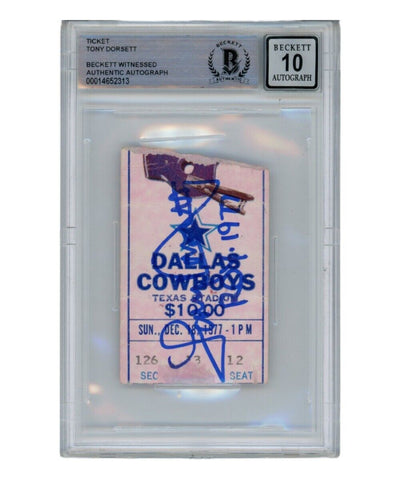 Tony Dorsett Autographed/Signed 12/18/1977 Ticket Stub ROY Beckett 39439