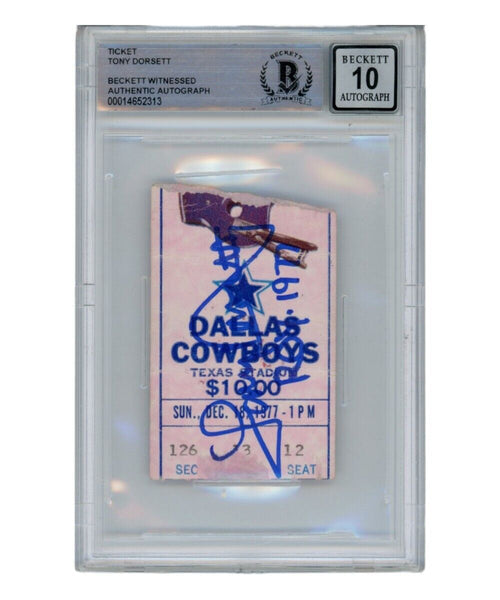 Tony Dorsett Autographed/Signed 12/18/1977 Ticket Stub ROY Beckett 39439