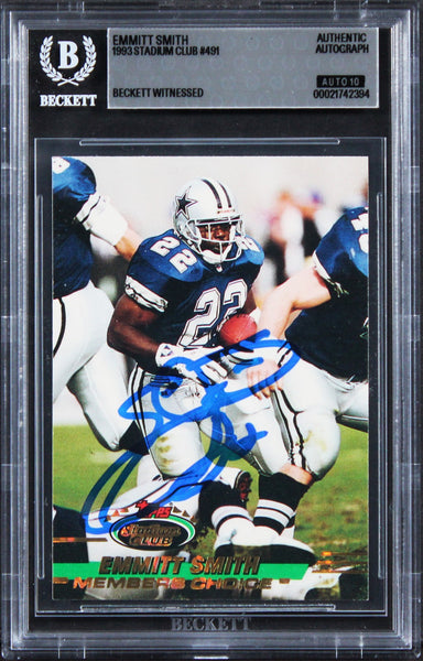 Cowboys Emmitt Smith Signed 1993 Stadium Club #491 Card Auto GM 10! BAS Slabbed