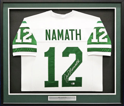 Jets Joe Namath Autographed Signed Framed White Jersey Beckett Witness #W175570