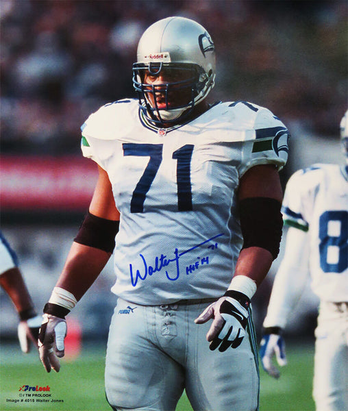 Walter Jones Signed Seattle Seahawks White Jersey 16x20 Photo w/HOF'14 - SS COA