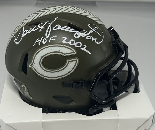 Bears Hall of Famer DAN HAMPTON Signed SALUTE Mini Helmet AUTO w/ "HOF 02" - BAS