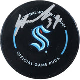 Yanni Gourde Autographed/Signed Seattle Kraken Official Puck Fanatics 53811