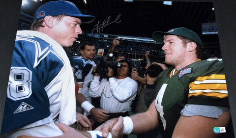 TROY AIKMAN SIGNED DALLAS COWBOYS VS PACKERS 16x20 PHOTO W/ BRETT FAVRE