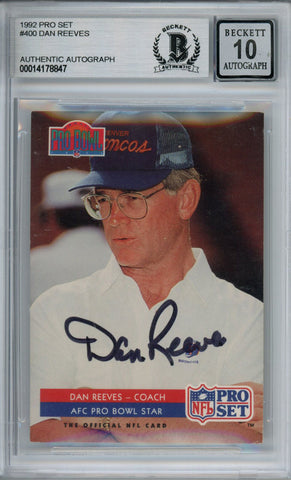 Dan Reeves Autographed 1992 Pro Set #400 Trading Card Beckett 10 Slab 37482