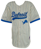 Barry Sanders Signed Detroit Lions Cream M&N Baseball Jersey - (SCHWARTZ COA)