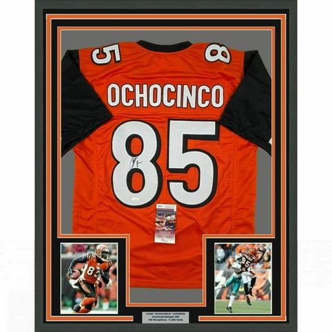 FRAMED Autographed/Signed CHAD OCHOCINCO Johnson 33x42 Orange Jersey JSA COA