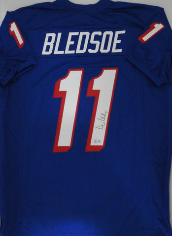 Patriots Quarterback DREW BLEDSOE Signed Custom Replica Blue Jersey AUTO BAS