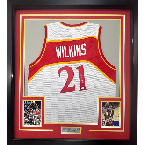 FRAMED Signed DOMINIQUE WILKINS 35x39 Atlanta White Jersey PSA COA