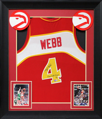 Spud Webb "1986 Slam Dunk Champ" Signed Red Pro Style Framed Jersey BAS Witness