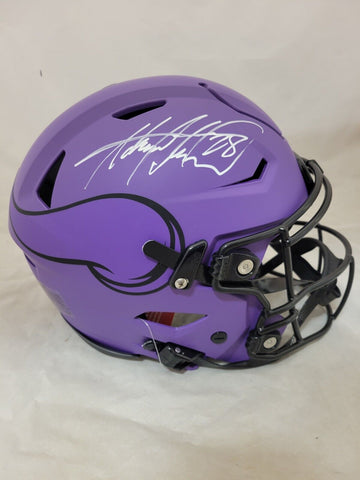 ADRIAN PETERSON SIGNED MINNESOTA VIKINGS RAVE SPEEDFLEX HELMET BECKETT QR