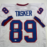 Autographed/Signed Steve Tasker Buffalo White Football Jersey JSA COA