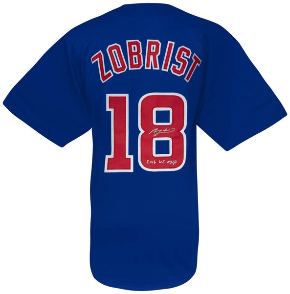 Ben Zobrist Signed Blue Custom Baseball Jersey w/2016 WS MVP - (SCHWARTZ COA)
