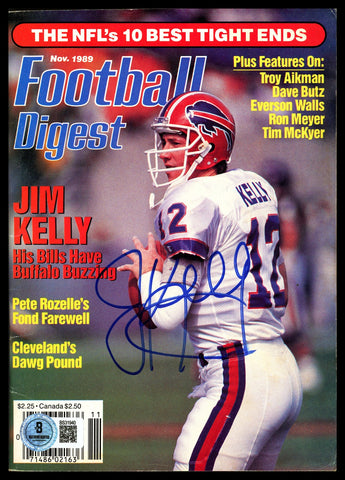 Jim Kelly Autographed 5.5x7.5 Football Digest Magazine Bills Beckett QR #BS31940