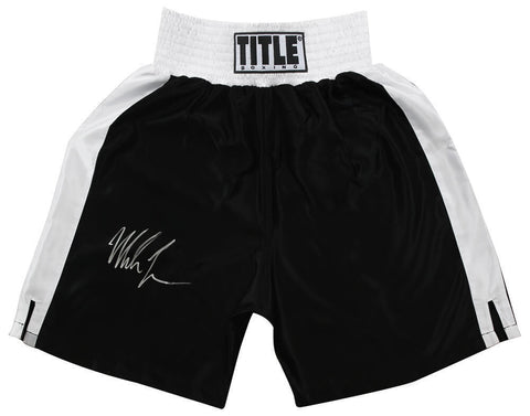 Mike Tyson Signed Title Black With White Trim Boxing Trunks -SCHWARTZ SPORTS COA