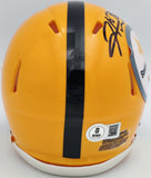 HINES WARD AUTOGRAPHED STEELERS THROWBACK GOLD MINI HELMET BECKETT 241387