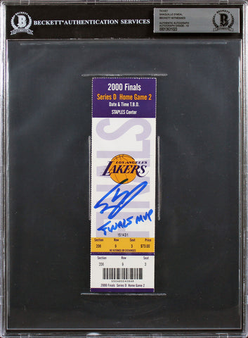 Shaquille O'Neal Finals MVP Signed 2000 Finals GM 2 Ticket Stub Auto 10 BAS Slab
