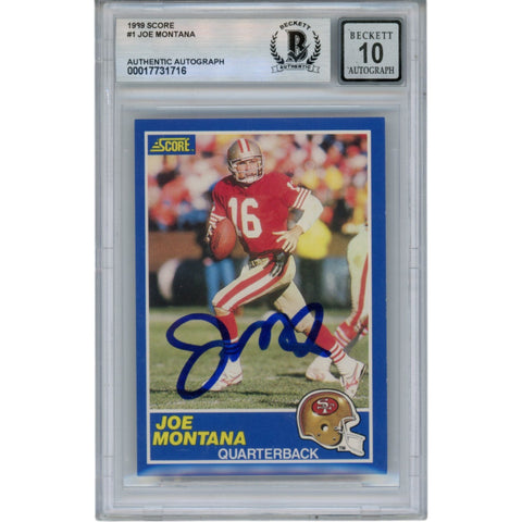 Joe Montana Autographed/Signed 1989 Score #1 Slabbed Trading Card Beckett 49909