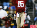 Joe Montana Signed San Francisco 49ers Framed 16x20 NFL Photo - Red Jersey Celeb