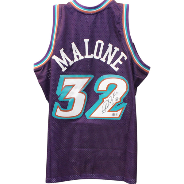 Karl Malone Autographed Utah Jazz Purple M&N Swingman Sz XL Jersey Beckett 49283