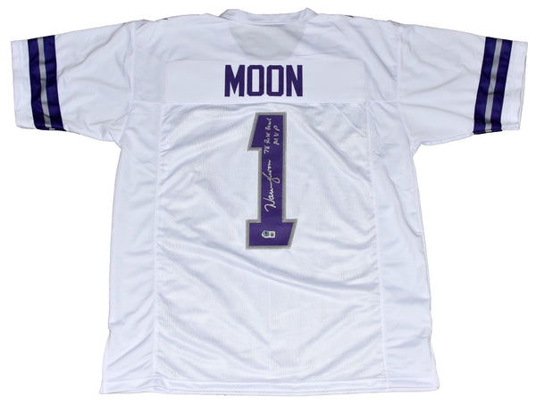 WARREN MOON SIGNED WASHINGTON HUSKIES #1 WHITE JERSEY W/ 78 ROSE BOWL MVP