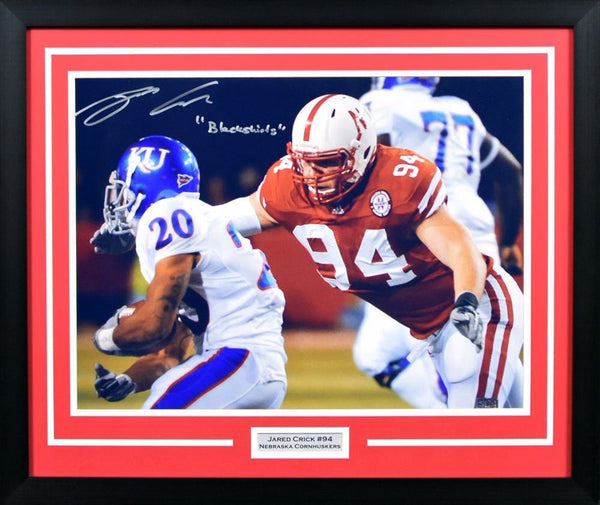 JARED CRICK SIGNED NEBRASKA CORNHUSKERS 16x20 FRAMED PHOTO W/ BLACKSHIRTS