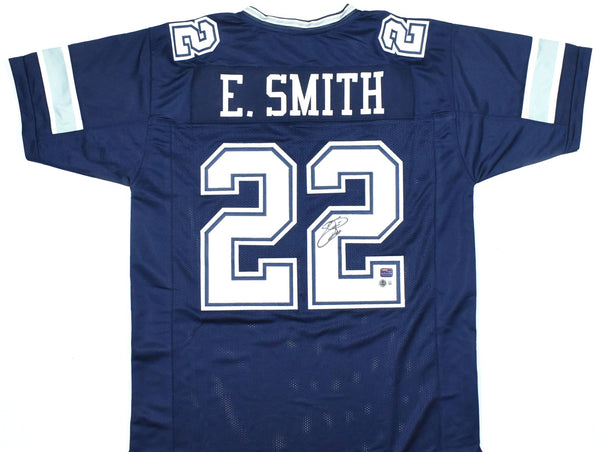 Emmitt Smith Autographed Blue Pro Style Jersey - Beckett W Hologram *Black
