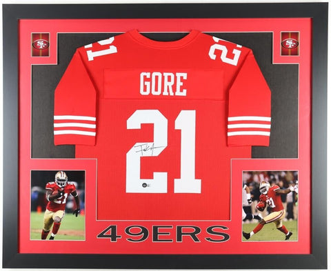 Frank Gore Signed San Francisco 49ers 35"x43" Framed Red Home Jersey (Beckett)
