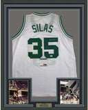Framed Autographed/Signed Paul Silas 35x39 Boston White Jersey PSA/DNA COA