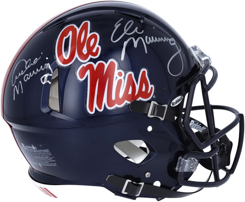 Archie Manning and Eli Manning Ole Miss Rebels Dual-Signed Navy Authentic Helmet