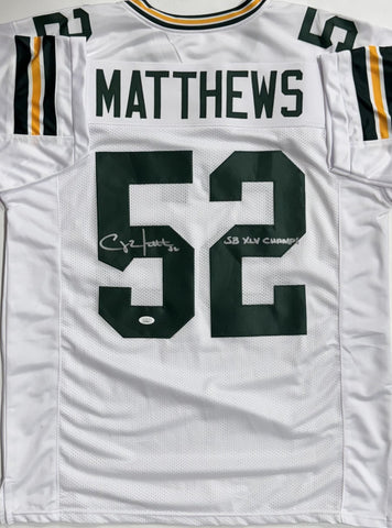 CLAY MATTHEWS Signed Replica White Jersey w/ XLV Script- Green Bay Packers - BAS