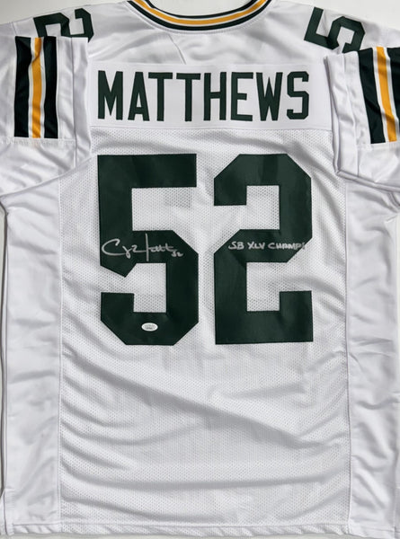 CLAY MATTHEWS Signed Replica White Jersey w/ XLV Script- Green Bay Packers - BAS