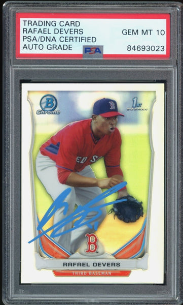 2014 Bowman Chrome Refractor Rafael Devers RC Blue Ink PSA/DNA Auto GEM MINT 10
