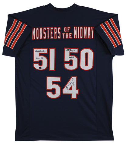 Monsters Of The Midway (3) Butkus, Singletary & Urlacher Signed Navy Jersey BAS